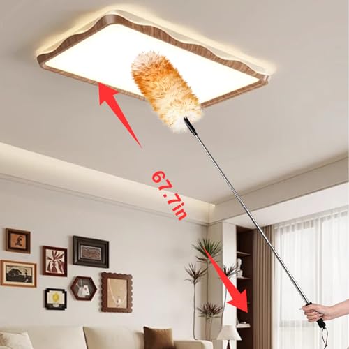 Extendable Cleaning Duster,66.9Inch Telescoping Feather Dusters with Stainless Steel Extension Pole for Cleaning High Ceiling Fan, High Ceilings,Furniture - size: 67.7inch