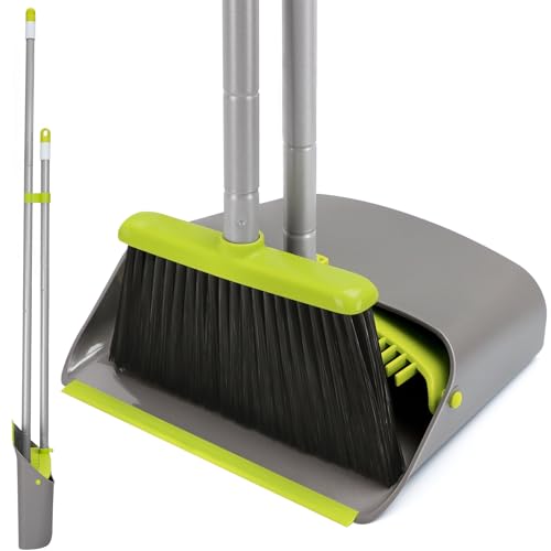 Broom and Dustpan Set with Long Handle 52", Standing Broom and Dust Pan Set for Home Kitchen Room Office Lobby Green - color: Green