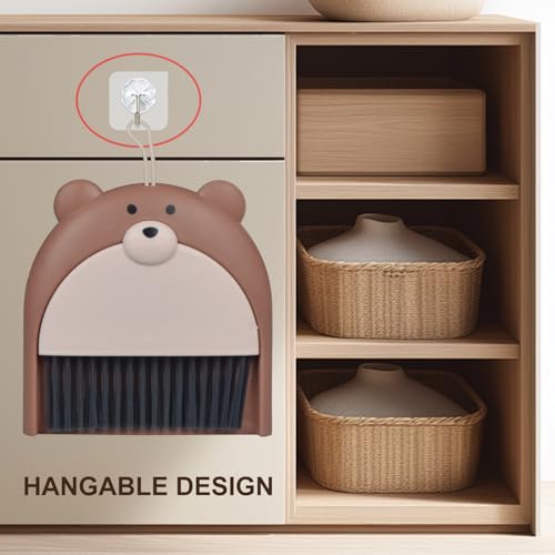 Mini Broom and Dustpan Set 6.2x6.3 Inches Compact Hand Broom for Desktop Table Countertop Car Office Kitchen Small Space Cleaning (Brown) - color: Brown