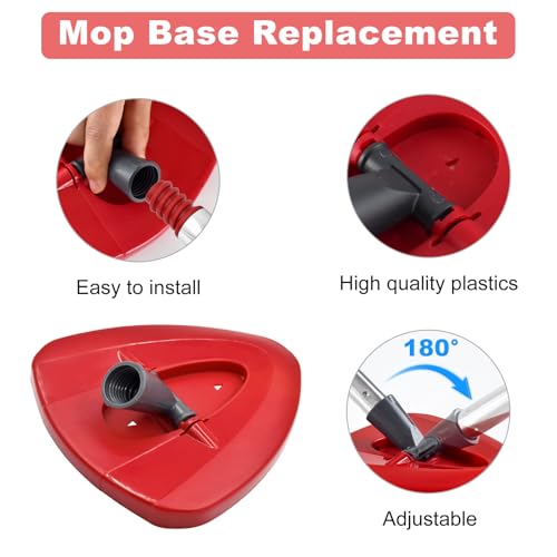 Mop Handle for O Cedar,2 Spin Mop Base for Ocedar, Mop Stick Pole Handle Adjustable 30-58" and Replacement Mop Base Part for EasyWring Spin Mop, Lightweight & Durable - color: Red-2-1