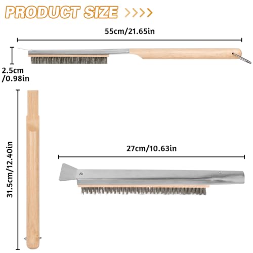 Aolso Pizza Oven Brush, 21" Brush and Stainless Steel Scraper for Pizza Stone, BBQ Grill Cleaning Brush Non Scratch Heat Proof Stainless Steel Bristles with Screwdriver for Pizza Oven Accessories - size: 21" Stainless Steel Bristles