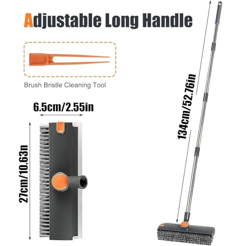 Heavy Duty Brush, Long Handle Floor Cleaner, 52.76 x 10.63 x 2.56 Inches Adjustable Scrubber with Stiff Bristles, Multipurpose Cleaning Tool, Hard Brush with Ergonomic Grip, Outdoor Floor