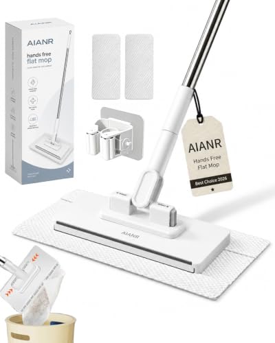 Hands-Free Multi-Purpose Flat Mop – Lazy Cleaning & Face Towel Compatible 39in Long Handle Dust with Locking Head for Wall Bathroom Toilet Corners Multi-Surface (43in) - color: 43in