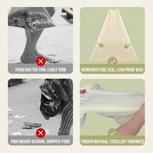 4 Gallon Cream Drawstring Trash Bags - Ultra-Thick 2.4mil Double-Sided Heavy Duty Garbage Bags - Leakproof & Tear-Resistant Small Wastebasket Liners for Bathroom, Office (4gal-180) - color: 4gal-180