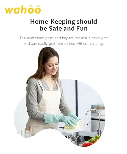 LANON wahoo Skin-Friendly Cleaning Gloves, Dishwashing Kitchen Gloves with Cotton Flocked Liner, Reusable, Non-Slip, Surf Spray, Medium - size: Medium (Pack of 1)