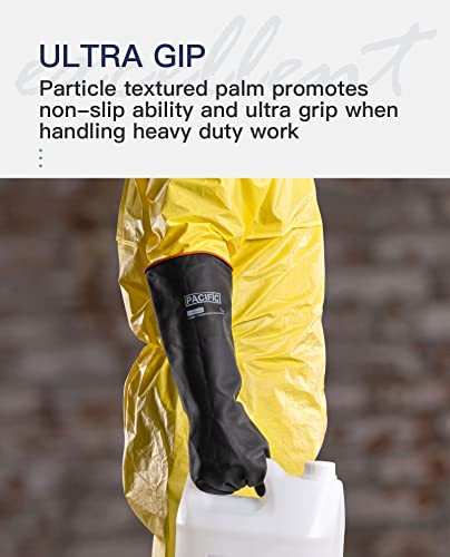 PACIFIC PPE Heavy Duty Latex Chemical Gloves, Strong Acid Resistance Rubber Gloves, Against Alkali and Oil, 18" - color: 18"/Black (1 Pair), size: XL/10