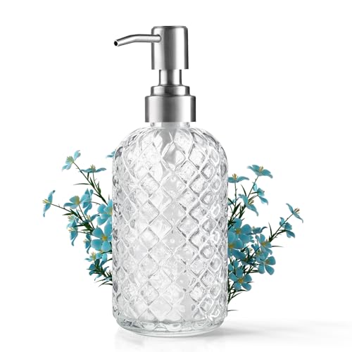 Kaishun 14 OZ Refillable Glass Soap Dispenser for Hand Soap & Lotion, Clear - color: Clear