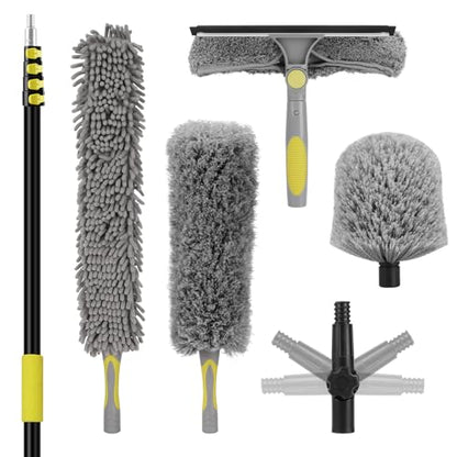20FT High Ceiling Duster Kits with 3-12 Ft Extension Pole, Fan Blade Cleaner, Cobweb Duster, Window Squeegee Kit, Spider Web Brush for High Window, Interior Roof - size: 12FT