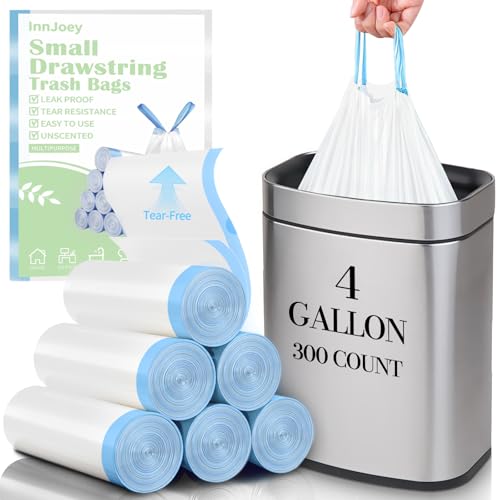 300 Count Small Trash Bags for 4-Gallon (15 L) Trash Cans, Thick Pre-separated Garbage Bags, Mini Wastebasket can Liners for Bathroom Bedroom Office(White) - color: White-4Gallons, size: 1 Count (Pack of 300)