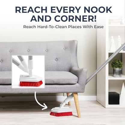 Shower Scrubber with Long Handle, Stiff Bristles Grout-Brush, Tub Scrub-Brush with Long-Handle, Shower-Cleaner Brush, Grout Cleaning Brush for Tile floors, Scouring Pad & Microfiber Cloth for Bathroom - color: White