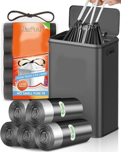 Drawstring Trash Bags,50 Counts Medium Large Kitchen Garbage Bags Trash Can Liners for Home, Office, Light Residential Waste Outdoor Lawn Bags, Black