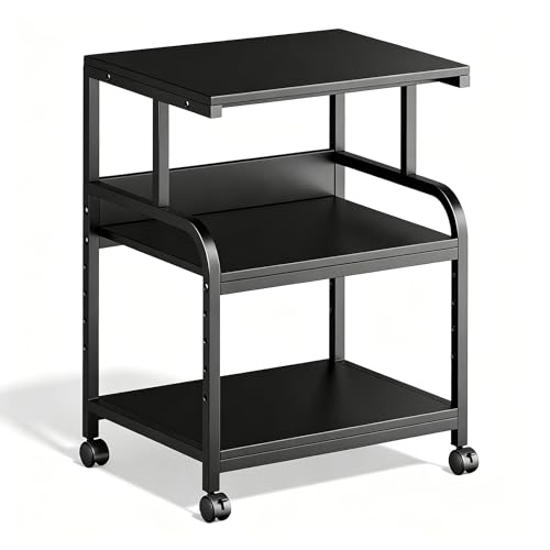 Printer Stand, 20×16×28'' Metal Printer Table with Wheels, 3 Tier Rolling Cart with Adjustable Storage Shelf, Space Saving 3D Printer Desk for Home Office, Mini Fridge & Heat Press Stand, Black - color: Black, size: 3-Tier 19.68"W x 15.75"D x 27.55"H