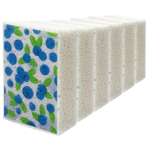 Scratch Scrub Sponge, 6 Kitchen Sponges for Cleaning Around the Home, Bathroom & More, Large Size Scratch-Free Dish Scrubber, Best for Nonstick Pots and Pans (4" x 6" x 1",Blueberry - color: Blueberry