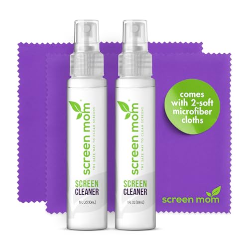 Screen Cleaner Spray and Microfiber Cloths 2-Pack (2x1oz) by Screen Mom-Screen Cleaner Spray and Wipe for TV, Computer, Phone, iPad, Car Screen Cleaning Kit Electronic Cleaner Spray - size: 1oz Pack of 2