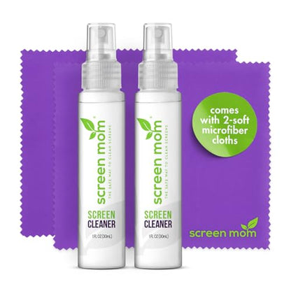 Screen Cleaner Spray and Microfiber Cloths 2-Pack (2x1oz) by Screen Mom-Screen Cleaner Spray and Wipe for TV, Computer, Phone, iPad, Car Screen Cleaning Kit Electronic Cleaner Spray - size: 1oz Pack of 2