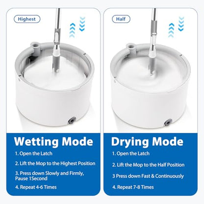 Spin Mop and Bucket with Wringer Set, 360° Spinning Mop Bucket with Separate Dirty and Clean Water System with 3 Microfiber Mop Pads and 52" Stainless Steel Adjustable Handle for Floor Wall Cleaning - color: White-2