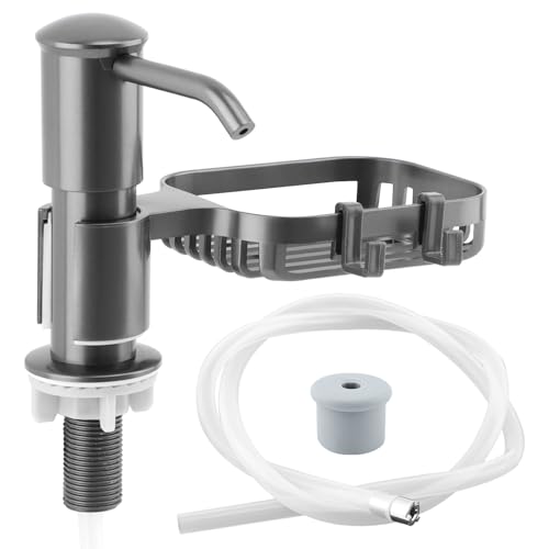 Soap Dispenser for Kitchen Sink, Built in Soap Dispenser Pump with Sponge Holder,Under Counter Brushed Nickel ABS Pump Head with 40" Extension Tube Kit(Dark Grey) - color: Dark Grey