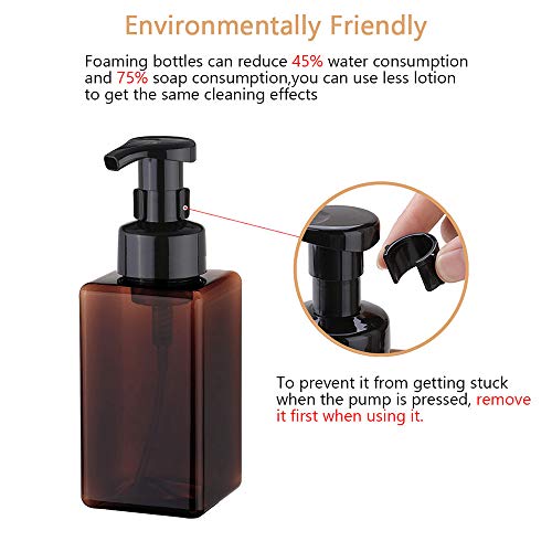 UUJOLY Foaming Soap Dispenser, 450ml (15oz) Refillable Pump Bottle Plastic for Liquid Soap, Shampoo, Body Wash (2 Pcs) (Amber) - color: Amber, size: 15 oz (2 Pack)