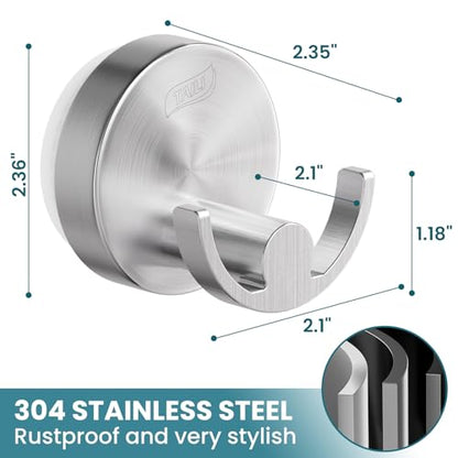 TAILI 304 Stainless Steel Bathroom Suction Hooks for Towel, Bathrobe, Loofah, Patented Strong Suction Cup Holder, No Damage Hanging Glass Shower Wall Hook, Double-Hook Sleek Design, 2 Pack, Silver - color: Sleek Double-Hook, Silver