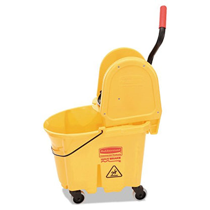 Rubbermaid Commercial Products WaveBrake 35 QT Down-Press Mop Bucket and Wringer Combo on Wheels, Yellow, for Professional/Industrial Heavy-Duty Floor Cleaning - color: Yellow