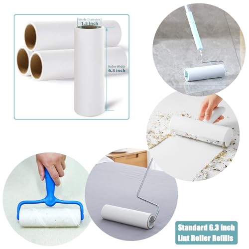 6.3 inch Large Lint Roller Refills for Pet Hair Extra Sticky Roller Refills 6.3 in Long Handle Lint Roller Replacement for Floor Carpet Couch Clothes (Pack of 4) - size: 4-Pack