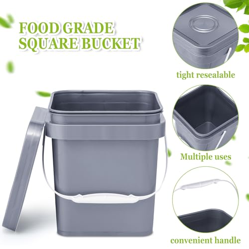 Suzile 10 Pcs Food Grade Square Bucket with Lid 1 Gallon Plastic Bucket 4.5L Utility Industrial Pail with Handle Container for Food Oil Tub Water Fishing Paint House Cleaning Car Washing(Grey) - color: Gray