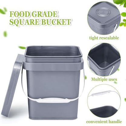 Suzile 10 Pcs Food Grade Square Bucket with Lid 1 Gallon Plastic Bucket 4.5L Utility Industrial Pail with Handle Container for Food Oil Tub Water Fishing Paint House Cleaning Car Washing(Grey) - color: Gray