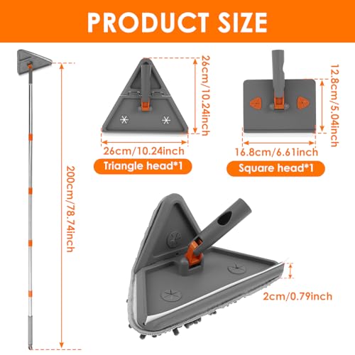 Baseboard Cleaner Tool with Handle,Folding Wall Mop with 79" Extension Pole, Swivel Wall Cleaner Mop with Squeegee, 8 Reusable Pads for Baseboard, Wall, Ceiling, Window, Floor, Furniture