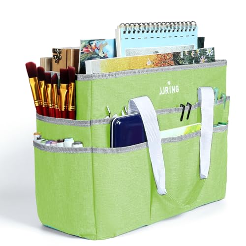 JJRING Craft Organizer Tote Bag, Large Art Storage Caddy with Multiple Pockets, Cyan Sewing Bag for Art, Craft, Scrapbooking, School, Medical, and Office Supplies Storage - color: Cyan, size: Large