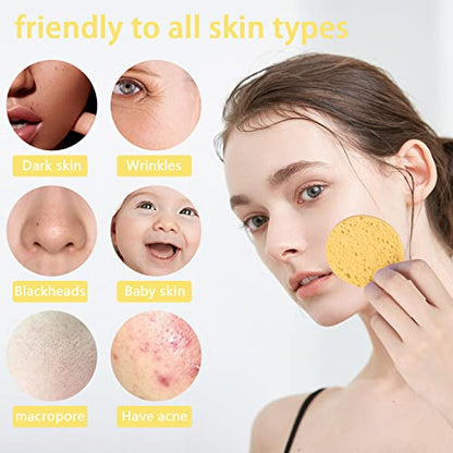 50-Count Facial Sponges Compressed Natural Cellulose Sponge Round Shape Face Sponge for Face Cleansing Exfoliating and Makeup Removal, Yellow - color: 50- Pack Yellow