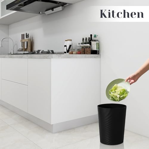 UUJOLY Bathroom Small Trash Can with Trash Bag Plastic Garbage Can Round Waste Basket for Bathrooms, Laundry Room, Kitchens, Offices, Kids Rooms, Dorms, 1.8 Gallons, 3 Pack (Black) - color: Black