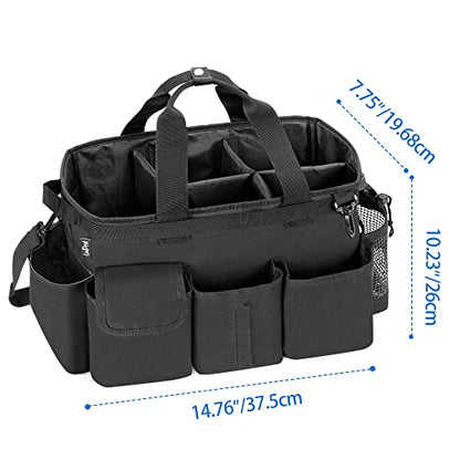 LoDrid Large Wearable Cleaning Caddy Bag with Detachable Divider, Cleaning Supply Tote with Handles, Organizer with Adjustable Shoulder Strap for Cleaners & Housekeepers, Black - color: Black