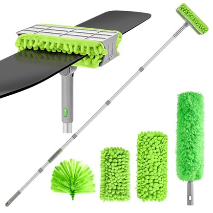 Ceiling Fan Cleaner Duster with 77" Extension Pole, 4-in-1 Reusable Microfiber & Chenille Fan Blade Cleaner, Bendable Fan Duster for Ceiling Fan Blade Blinds Baseboard Cobweb