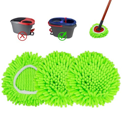 Mop Heads Replacements,Mop Replace Heads Compatible with Ocedar RinseClean 2-Tank Spin Mop,Reusable Mop Head for Wet/Dry,3 Pack Chenille&Microfiber Dust Mop Refills for Multi-Surface Floor Cleaning - size: mini-3pack