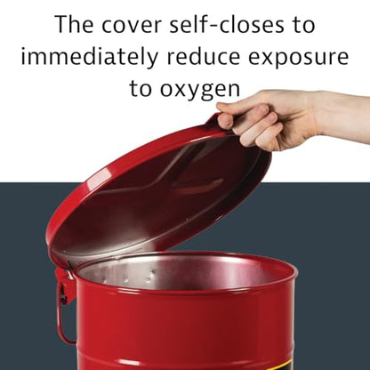 Justrite 14 Gallon Galvanized Steel Oily Waste Can, 20" x 16" Metal Oil Rag Safety Can with Hand Operated Self-Closing Lid for Oil Rag Disposal, Made in The USA, Red, 09510 - color: Red, size: 14 Gallon, style: Hand-Operated Lid