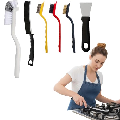 6 Pcs Crevice Cleaning Brush Set-Hard Bristle Grout Cleaning Supplies Brushes with Scraper for Kitchen Sink Bathroom Toilet - color: Mixed Color 6-piece Set