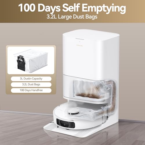 DREAME Govac 401 Robot Vacuum and Mop Combo, 100 Days Self-Emptying Robotic Vacuum, 15,000Pa Suction, Auto Mop Wash & Heat Dry, 10.5mm Auto-Lift Robot Vacuum Cleaner for Pet Hair/Carpet/Hard Floor