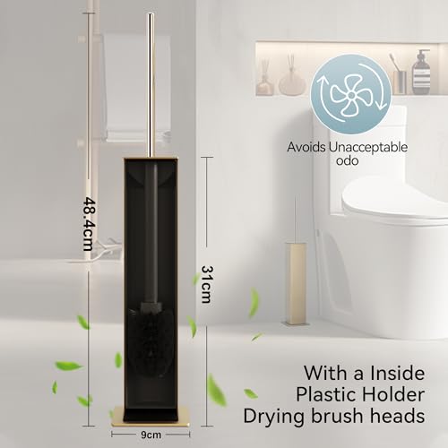 Gold Toilet Brush with Holder 304 Stainless Steel Toilet Bowl Brush, Square Bathroom Cleaner Brush - color: Gold