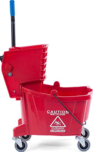 Carliste Food Service Sparta Commercial Mop Bucket with Side Press Wringer, Floor Cleaning Essentials for Commercial and Home Use, Polypropylene, 26 Quart Capacity, 1 Count, Red - color: Red