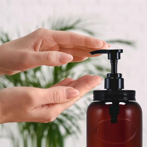 24 oz Wide Mouth Plastic Bottle Dispensers, Amber, Set of 2 | Lotion pumps - color: 2-amber