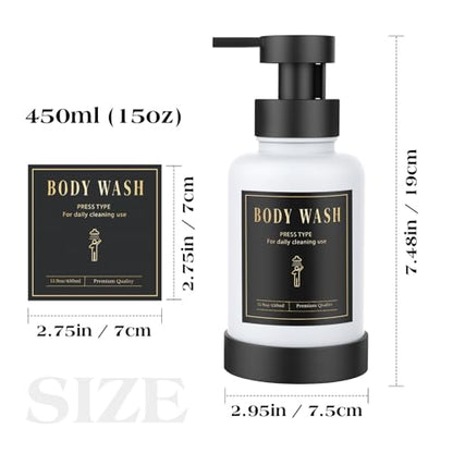 Luxspire Foaming Soap Dispenser, Glass Foam Pump Soap Dispenser, Non-Slip Hand Soap Bottle with 5 Waterproof Labels, 15 Oz Refillable Liquid Soap Bottle for Bathroom & Kitchen, Black+White, 2 Pack - color: Black + White