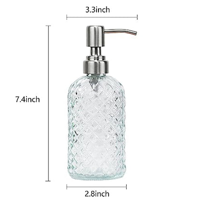 16 oz Diamond Pattern Glass Soap Dispenser, Kitchen and Bathroom Refillable Soap Dispenser with Rust Resistant Stainless Steel Pump for Hand Soap, Lotion Glass Liquid Dispenser (Clear) - color: Clear
