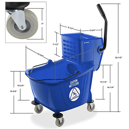 Dryser Commercial Side Press Wringer Combo Mop Bucket, 33 Quart, Blue - color: Blue