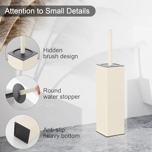 BGL Standing Toilet Brush and Holder Matte White Aluminium Toilet Bowl Cleaner Brush and Holder for Bathroom Storage and Organization, Square Design Sturdy and Space Saving - color: White