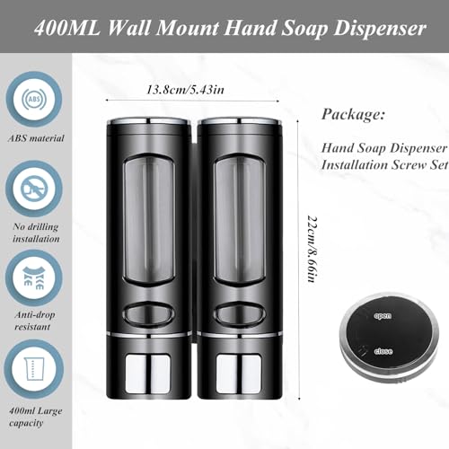 Wall Mounted Hand Soap Dispenser, 13.5oz/400ml Black Shower Pump, Clear Refillable Liquid Lotion Soap Dispenser, Gel Container Shower Pump Dispenser and Organizer for Bathroom Kitchen, 2 Chamber - color: Black