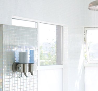 simplehuman Wall Mount Pumps, Twin 15 fl. oz. Shampoo & Soap Dispenser, Stainless Steel - size: Double