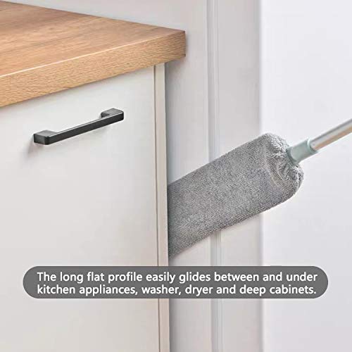 Dust Brush Under Appliance Microfiber Duster with Extension Pole (40 to 55 inches) Bendable, Washable, Extendable Gap Dusters for Sofa Bed Furniture Bottom - Wet or Dry Gray