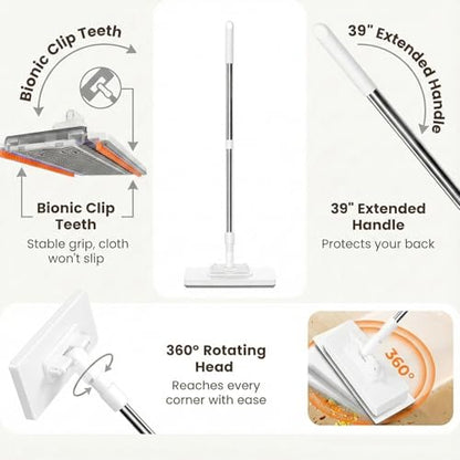 2026 New Snap Grip Mini Mop with Replacement Cleaning Cloth,Clever Zero Touch Mini Mop,100cm Long Handle Mopping Sweeper Stick for Multi Cleaning,Wet and Dry Use (2 Set) - color: 2 Set