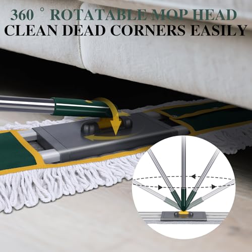 Masthome 36" Commercial Dust Mop, 60" Telescopic Handle Heavy Duty Floor Mop, Wet Dry Industrial Mop with 3 Reusable Pads for Hardwood Marble Laminate Tile, Home Gym Office Use - color: Green Large