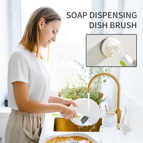 Genérico Soap Dispensing Brush, Dish Washing Brush with Pressure, Pot Sink with Automatic Liquid Addition – for Countertop Sink Bathroom Pots Pans